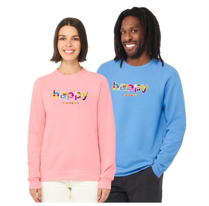 Happy Bella and Canvas Unisex Sponge Fleece Raglan Crewneck Sweatshirt